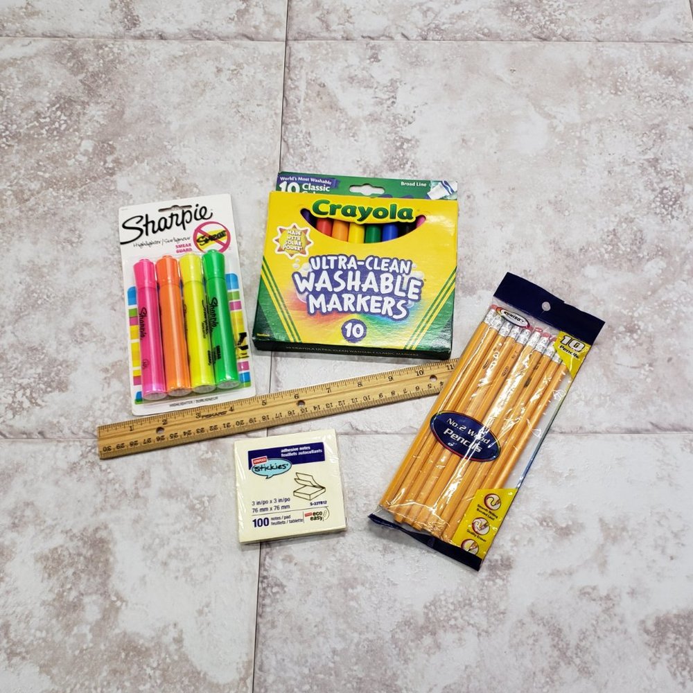 All New Bundle Lot of 5 Item Sealed Package School Supplies Markers Pencil Ruler